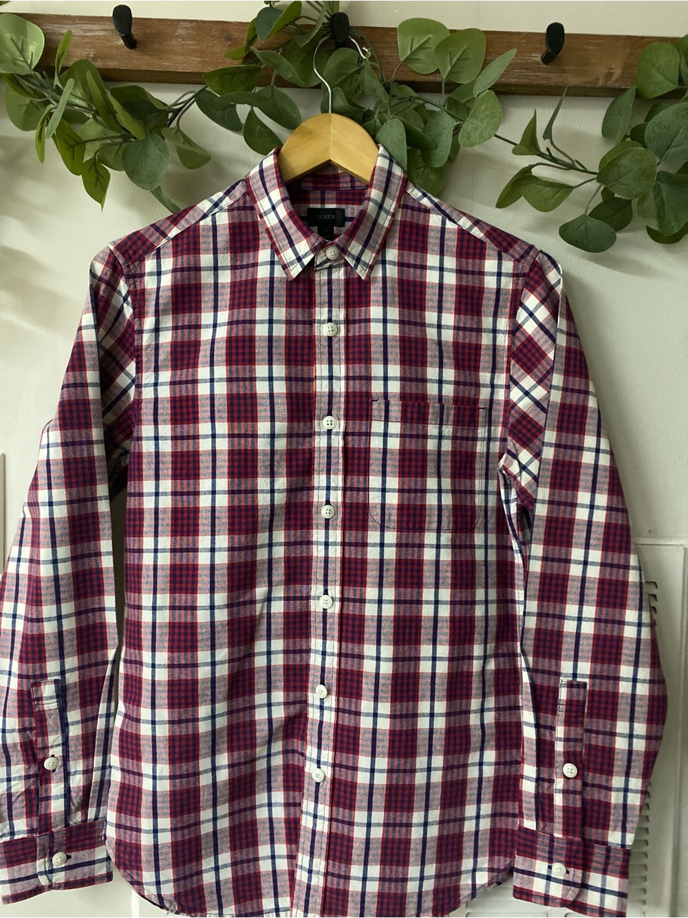 J. Crew Men's Plaid Button-Down Shirt - Burgundy, White, Navy